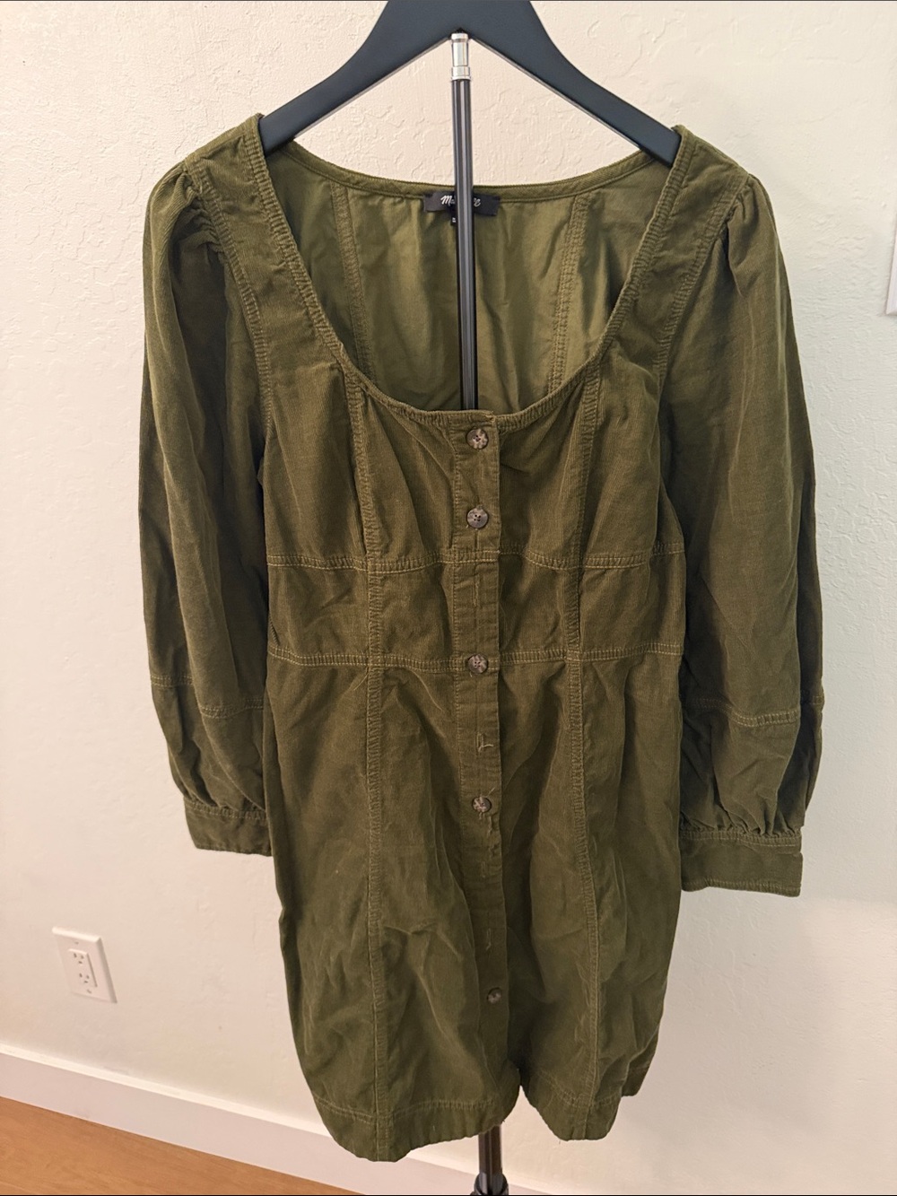 Madewell Olive Green Long-Sleeve Button-Front Dress